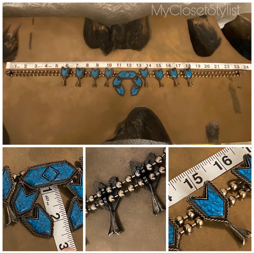 Squash Blossom Turquoise Silver Statement Necklace! long beaded arrows 24” - Picture 3 of 6